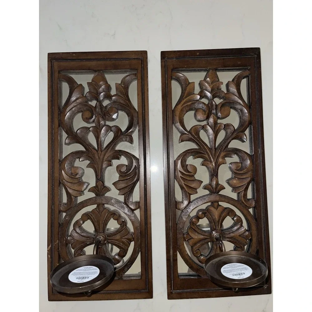 Pier 1 Imports Pair Of Decorative Wood Mirror Sconces 22